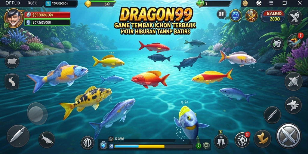 Tampilan gameplay DRAGON99 saat menembak ikan di lautan.