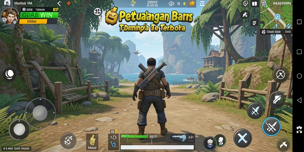 Tangkapan layar gameplay GRABWIN yang menampilkan eksplorasi dunia terbuka yang luas.
