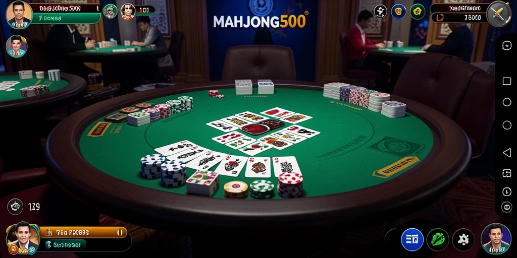 Screenshot MAHJONG500 menampilkan suasana permainan Poker yang seru dan mendebarkan.