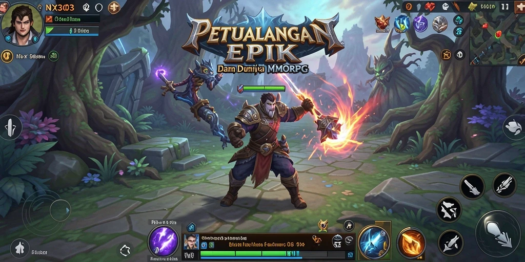 Screenshot gameplay NX303 menampilkan petualangan epik di dunia MMORPG.