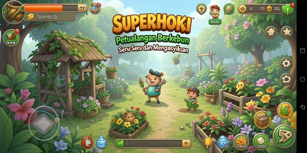 Gameplay SUPERHOKI yang seru dan interaktif dalam berkebun.